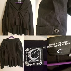 Killstar 3XL Black High Front Long Back Decorated With Cross Buttons